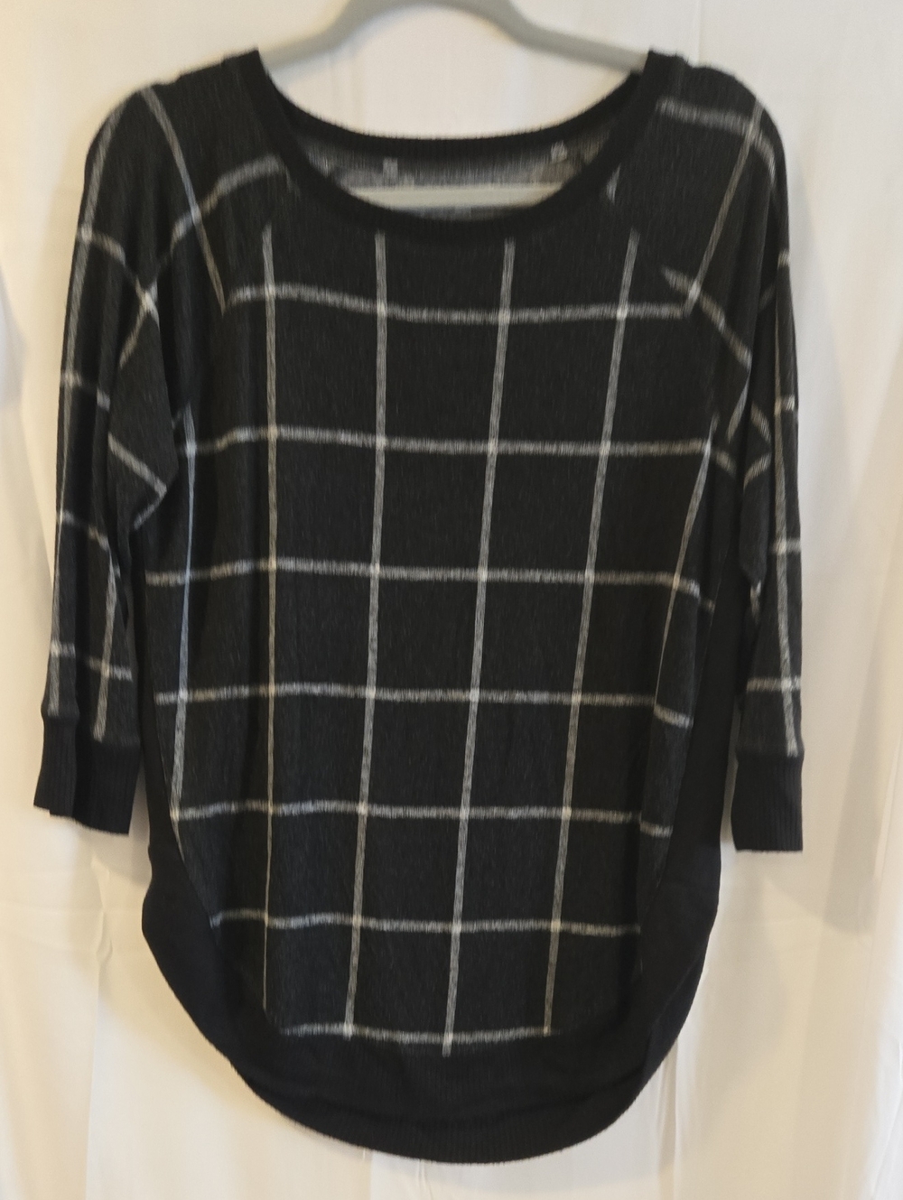 Women's Black Windowpane Crew Neck Sweater